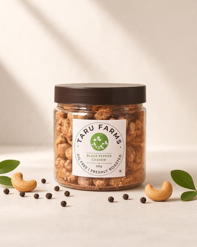 Taru Farms Black Pepper Cashews jar